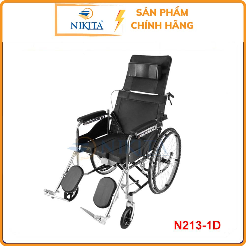 Xe lăn tay ngã lưng 6 nấc, có đệm và bô vệ sinh - NIKITA N213-1