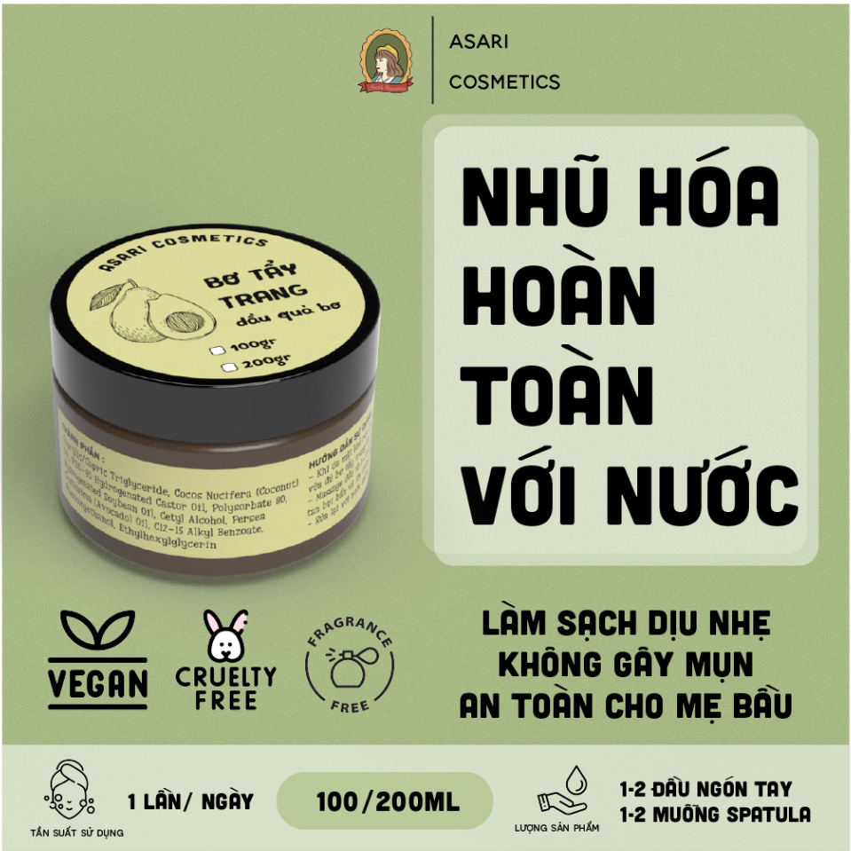 Bơ tẩy trang dịu nhẹ, cho mọi loại da handmade Asari Cosmetics