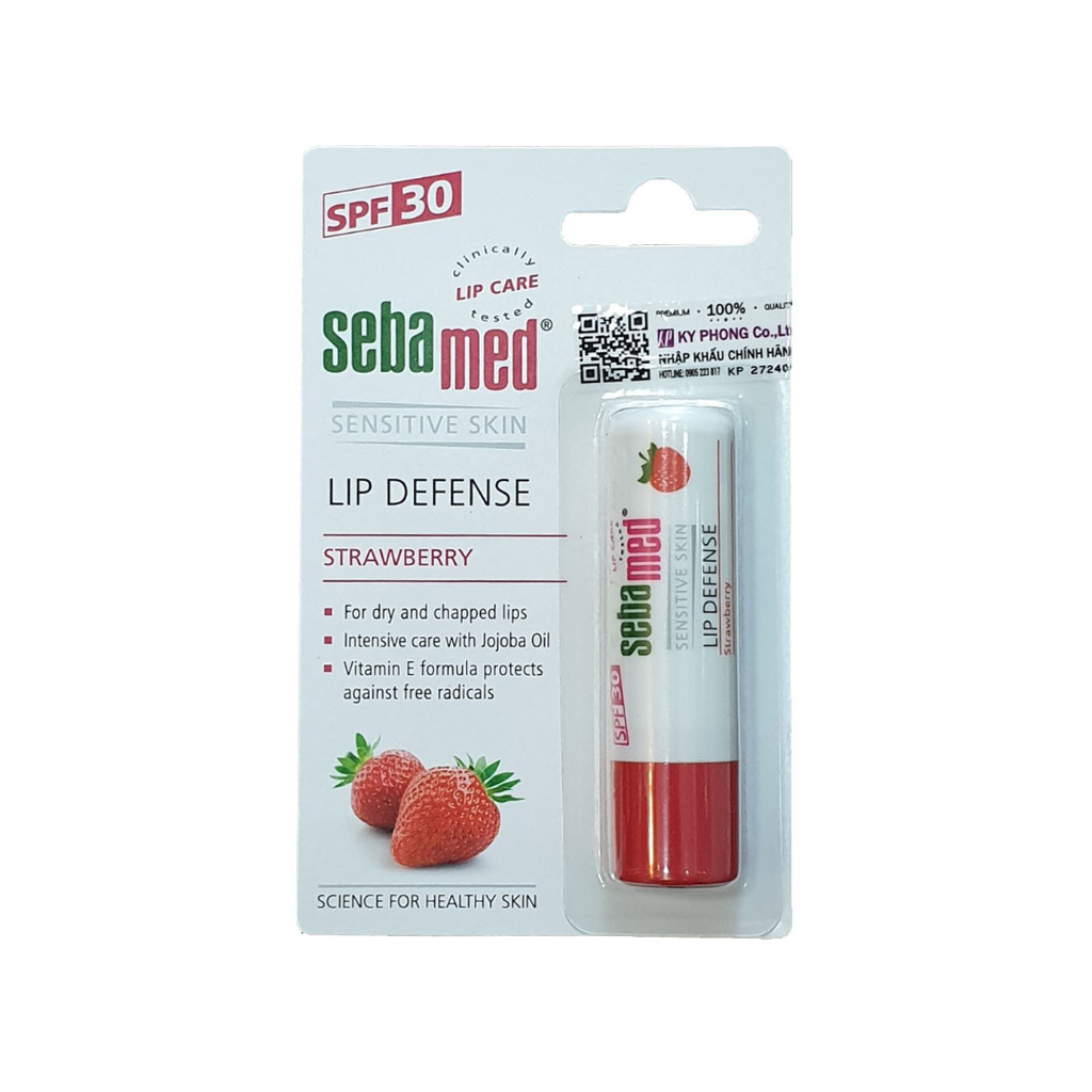 Son dưỡng khô nứt môi hương dâu màu đỏ mọng Sebamed pH5.5 Sensitive Skin Lip Defense Strawberry 4.8g
