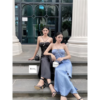 Đầm lụa hai dây đính đá bling bling |Maina.official