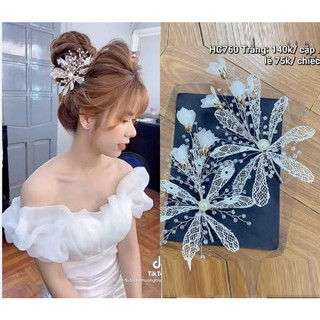 Bộ 2 hoa cài tóc cô dâu xinh xắn