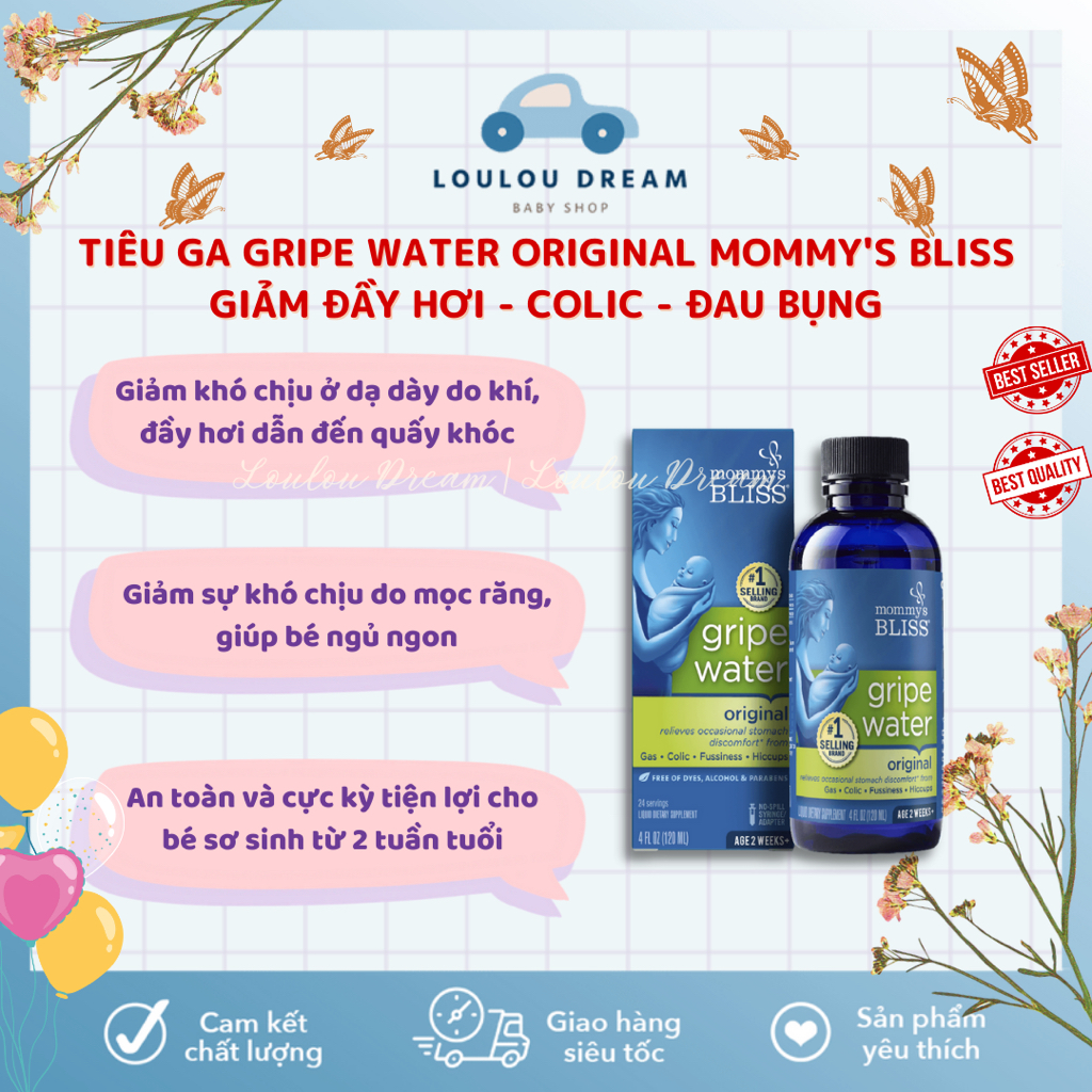 Tiêu ga Mommy Bliss Gripe Water Original giảm đầy hơi, colic, đau bụng, hỗ trợ tiêu hoá cho bé