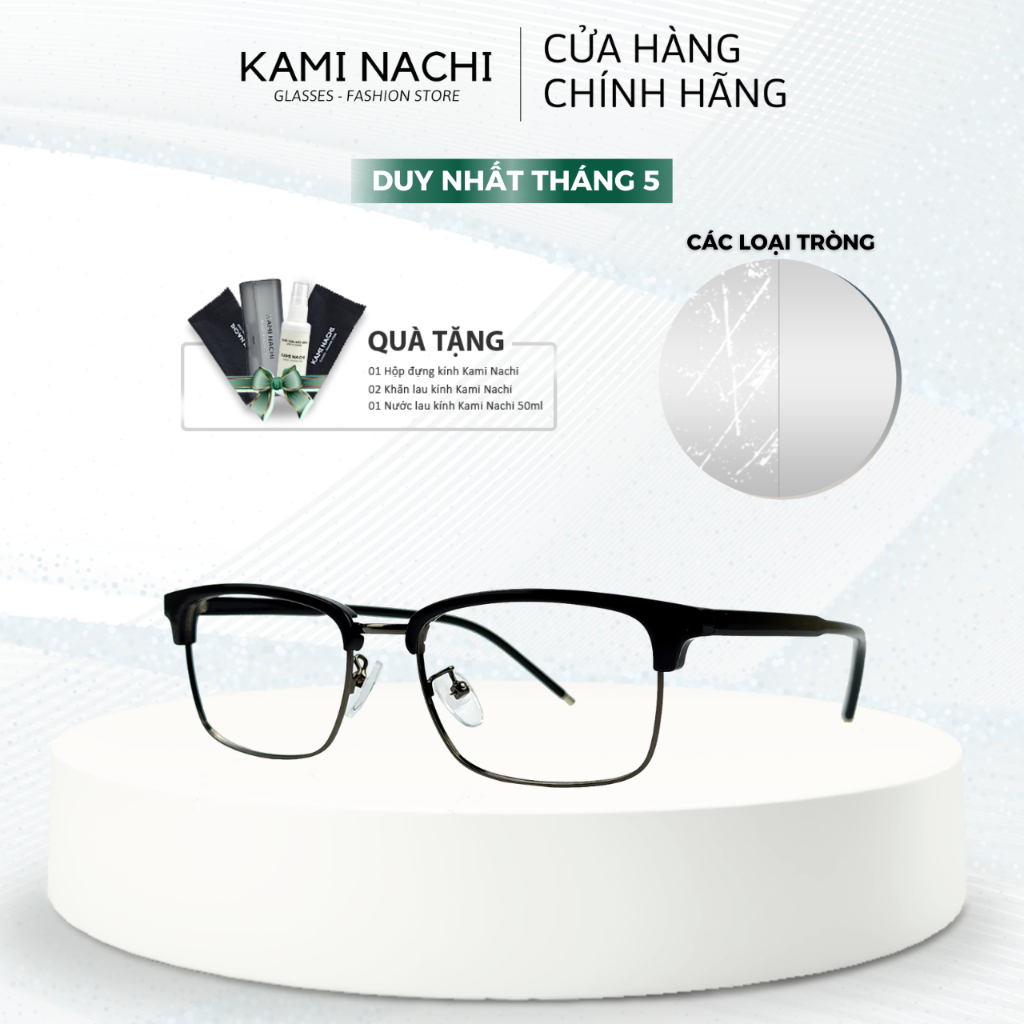 Combo Gọng kính kim loại dáng vuông bầu KAMI NACHI phong cách đơn giản 2761 + TRÒNG CÁC LOẠI