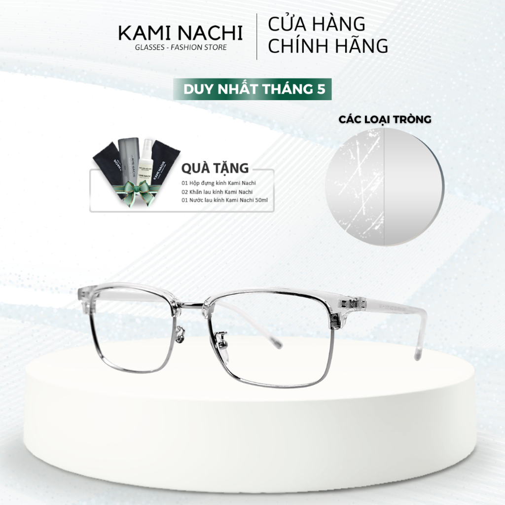 Combo Gọng kính kim loại dáng vuông bầu KAMI NACHI phong cách đơn giản 2761 + TRÒNG CÁC LOẠI