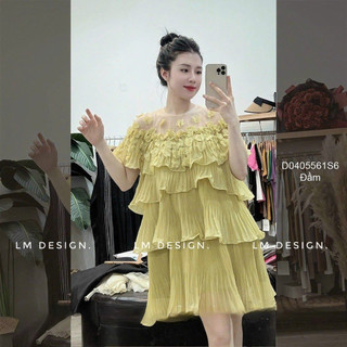 Đầm suông bèo tầng phối voan lưới cổ đính hoa!