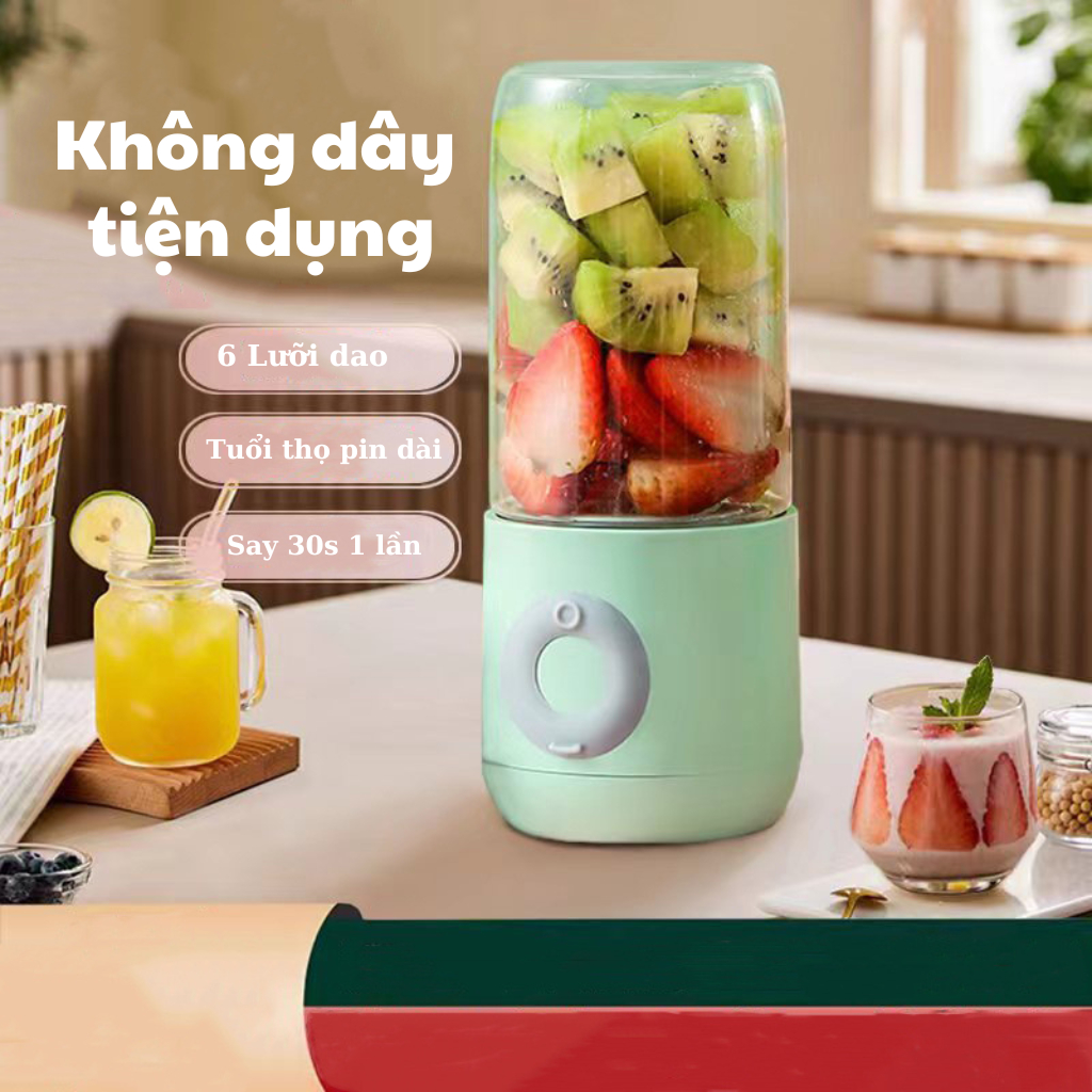 Máy xay sinh tố cầm tay mini đa năng, máy xay cầm tay Bảo Hành 12T Cốc Thủy Tinh 6 Lưỡi 3000mah - Tomato Store