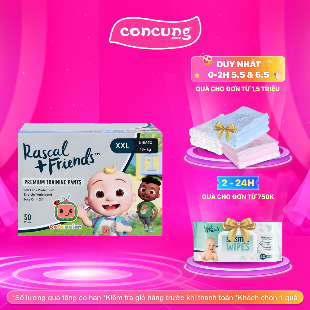 Thùng Tã quần Rascal+Friend Cocomelon size XXL dưới 16 50 miếng