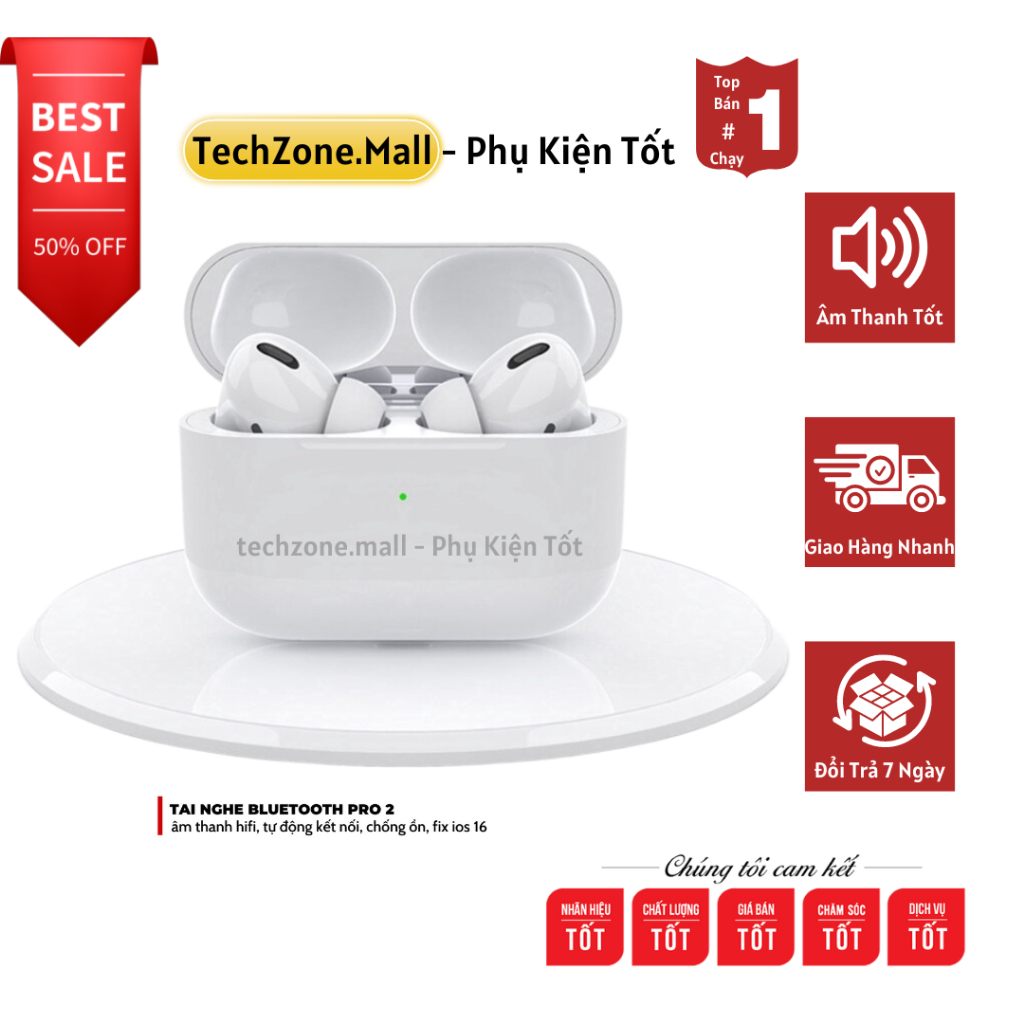 Tai Nghe Bluetooth Pro GEN 2 ANC Thế Hệ Mới Âm Thanh Chuẩn Chống Ồn Định Vị Đổi Tên Hàng Chính Hãng-TECHZONEMALL