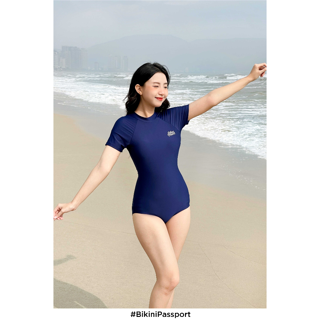 Đồ bơi Nữ BIKINI PASSPORT kiểu Một mảnh tay ngắn logo - màu Xanh Navy - BS1000_NV