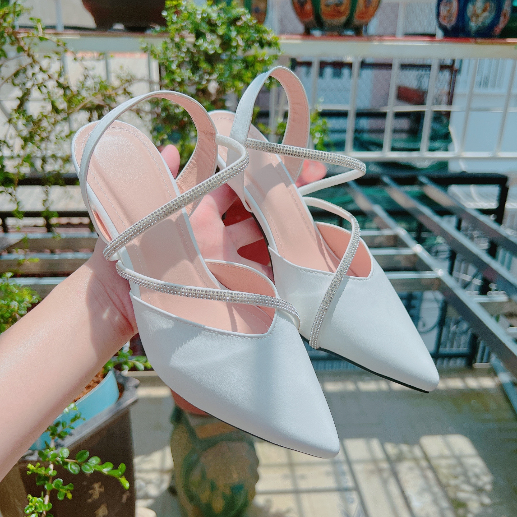 Giày cao gót quai phối dây đá 7cm - V7