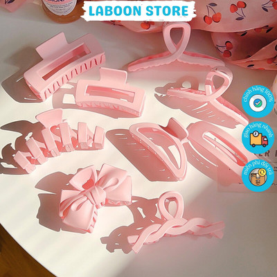 Kẹp tóc nữ càng cua Laboon phụ kiện cặp tóc xinh nhựa nhám sweet pink