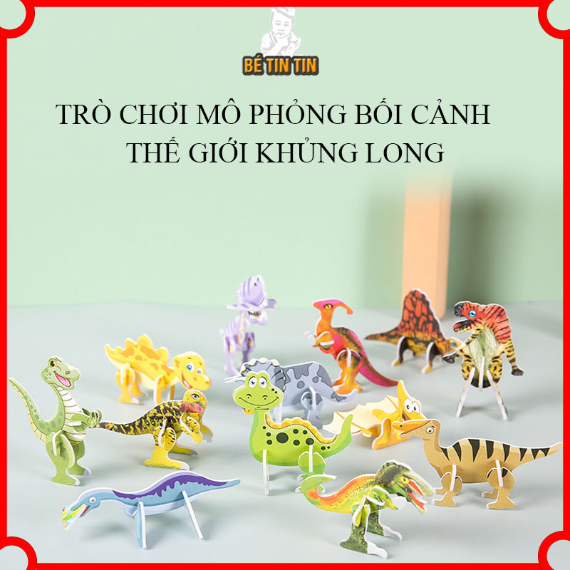 Sét Đồ Chơi Lắp Ghép Mô Hình Giấy 3D Tranh Ghép Hình 3D Bằng Giấy, Hình Khủng Long Hoạt Hình Dễ Thương.