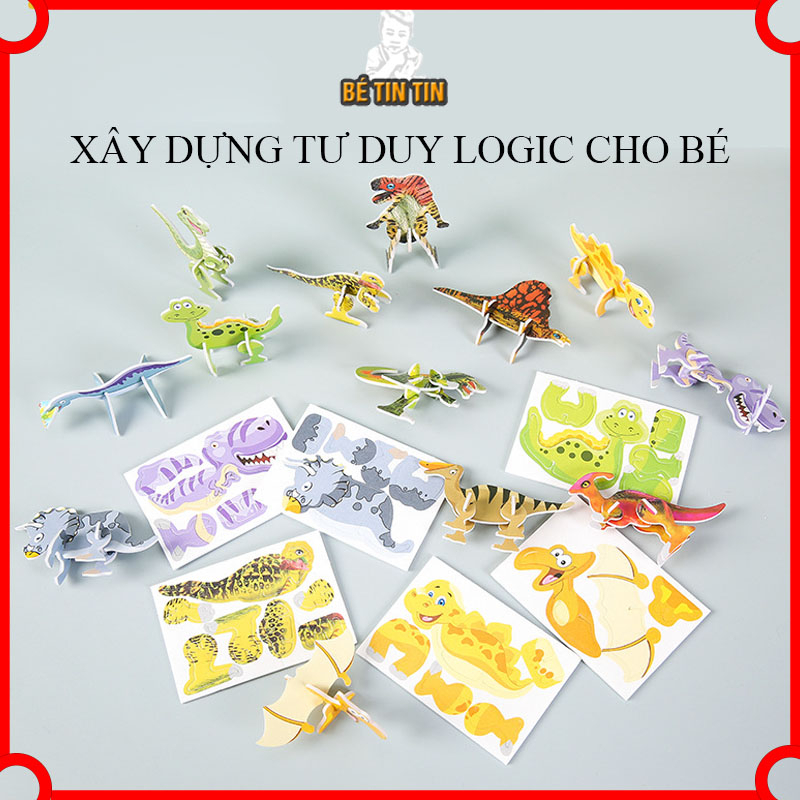 Sét Đồ Chơi Lắp Ghép Mô Hình Giấy 3D Tranh Ghép Hình 3D Bằng Giấy, Hình Khủng Long Hoạt Hình Dễ Thương.