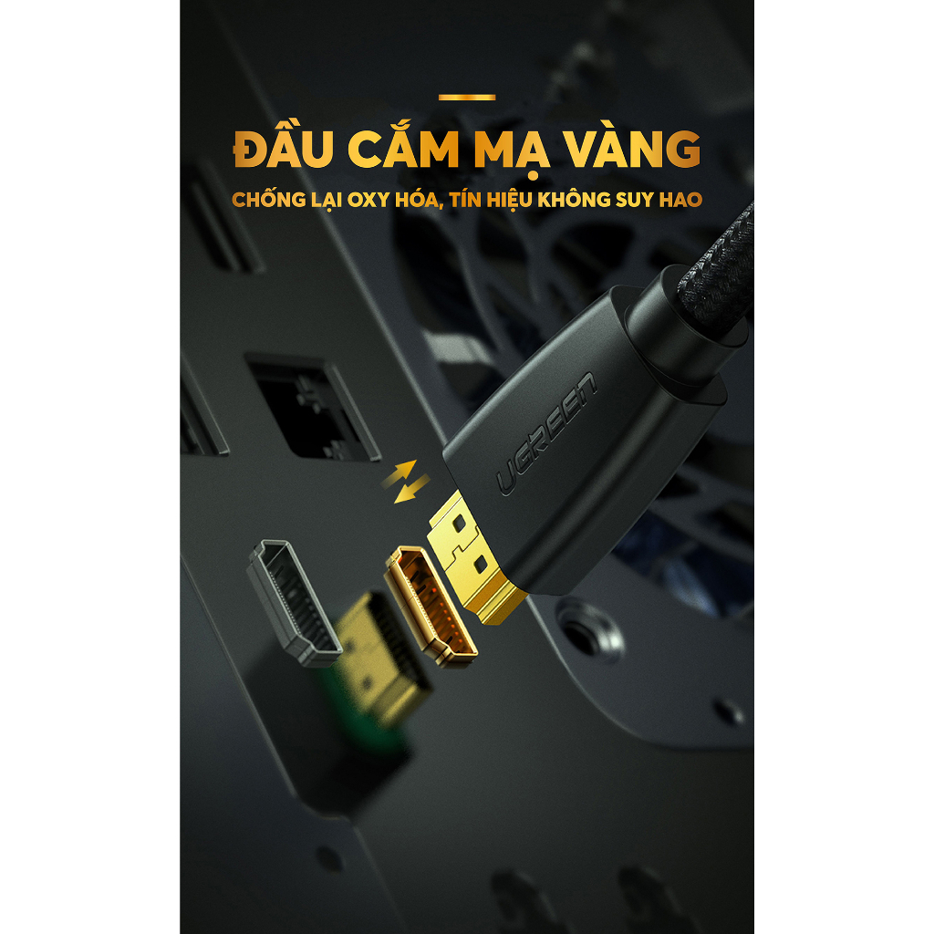 Cáp HDMI 2.0 Ugreen Hỗ Trợ 3D 4K Chính Hãng dây bọc dù,đầu mạ vàng 40408 40409 40410 40411 40412 HD118