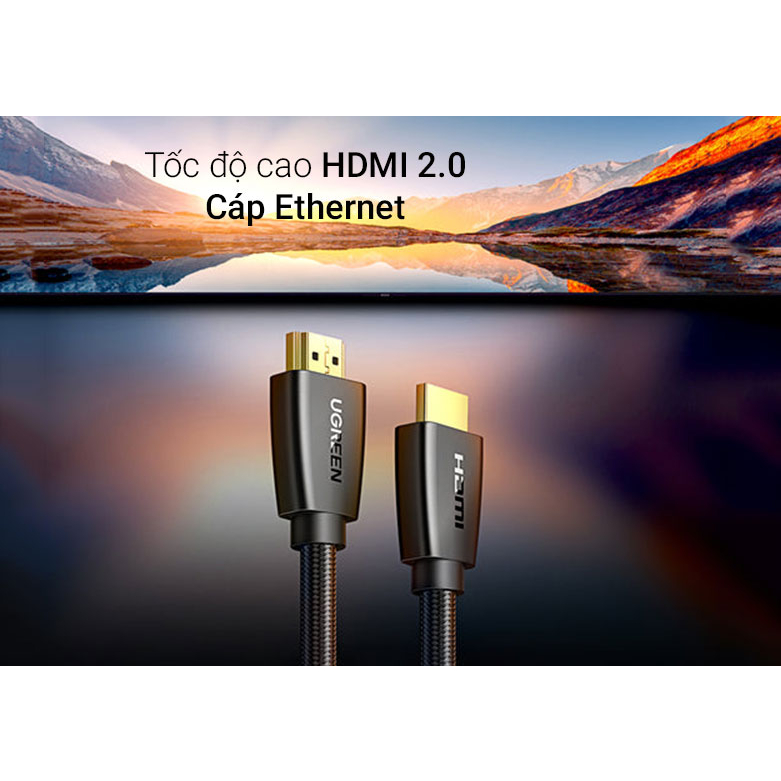 Cáp HDMI 2.0 Ugreen Hỗ Trợ 3D 4K Chính Hãng dây bọc dù,đầu mạ vàng 40408 40409 40410 40411 40412 HD118