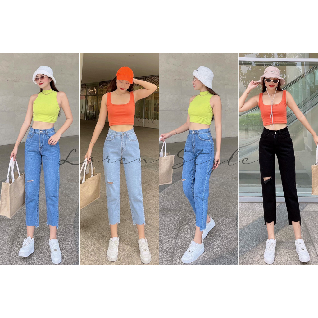 Quần jean baggy LOREN rách tua B51036