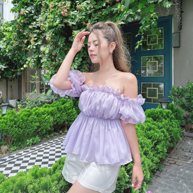 Áo trễ vai ,bẹt vai bánh bèo Hàn Quốc có thun ngực Ame top
