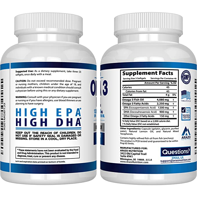 Arazo Nutrition Omega 3 Fish Oil - Viên Uống Dầu Cá Cải Thiện Trí Nhớ, Hỗ Trợ Sức Khỏe Tim Mạch 120v