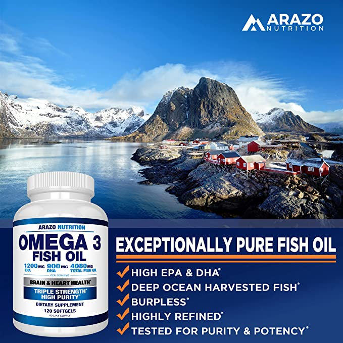 Arazo Nutrition Omega 3 Fish Oil - Viên Uống Dầu Cá Cải Thiện Trí Nhớ, Hỗ Trợ Sức Khỏe Tim Mạch 120v