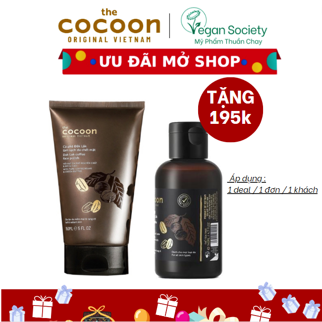 [COMBO MUA 1 TẶNG 1]Tẩy da chết mặt cà phê Đắk Lắk Cocoon 150ml TẶNG Gel rửa mặt cà phê Đắk Lắk Cocoon 140ml