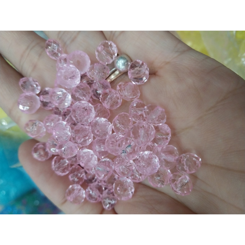 10-50gam hạt pha lê nhựa bánh cam lấp lánh 8mm làm vòng tay, vòng cổ, túi xách