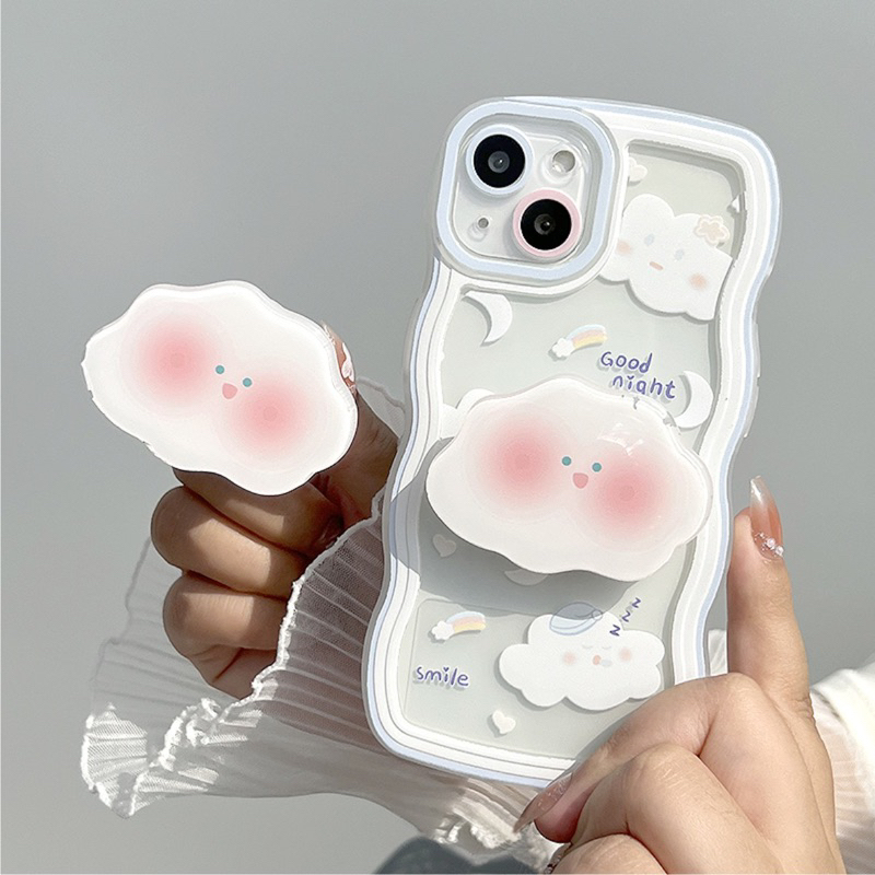 Ốp Lưng Trong Suốt Viền Mây - Mẫu Cloud world ( Kèm Popsocket )