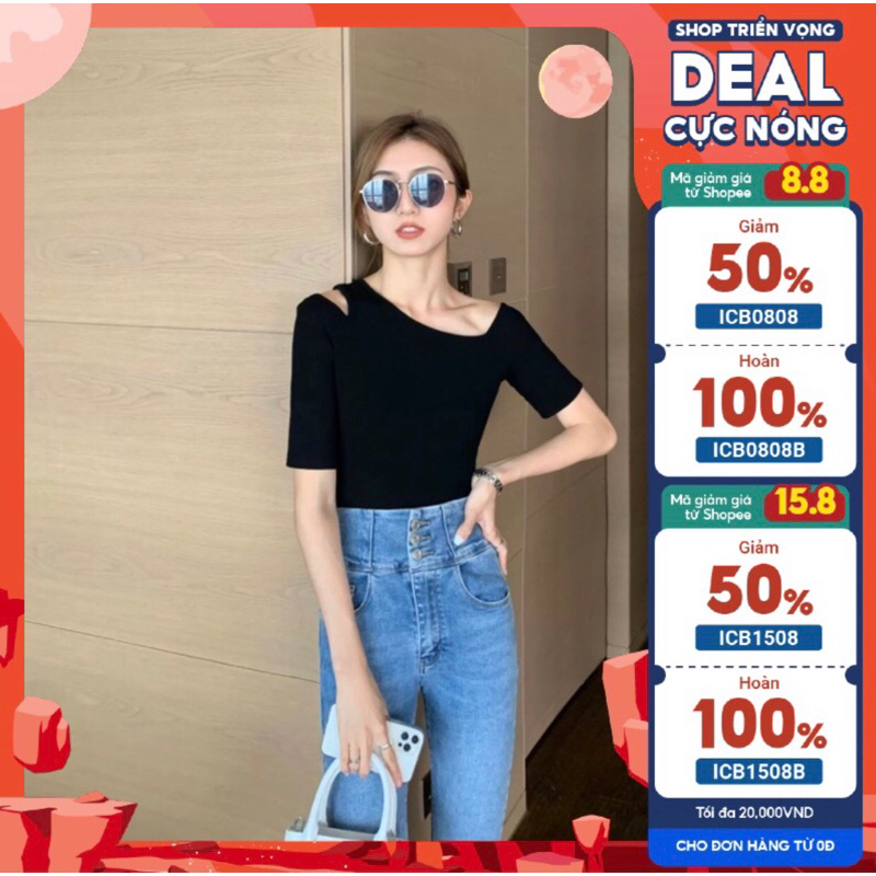 FFA1078 Áo ôm cổ lệch tay lỡ cut out 1 vai