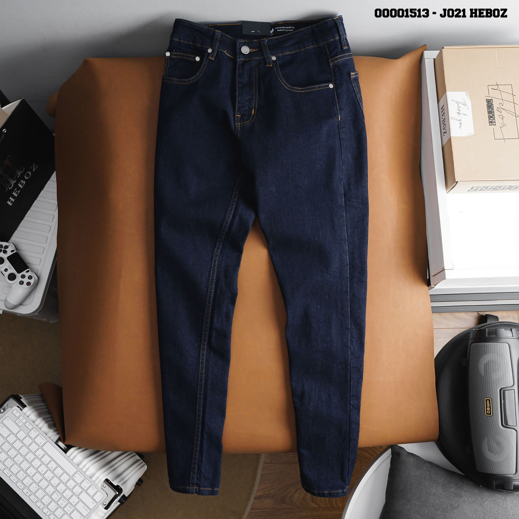 Quần jean indigo xanh slim Heboz J02, chất denim mềm co giãn tốt form slimfit - 00001513