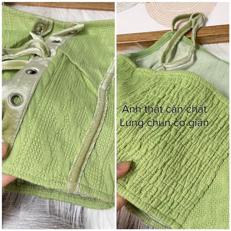 Gaeul store- áo 2 dây len pha nhung đan dây cá tính
