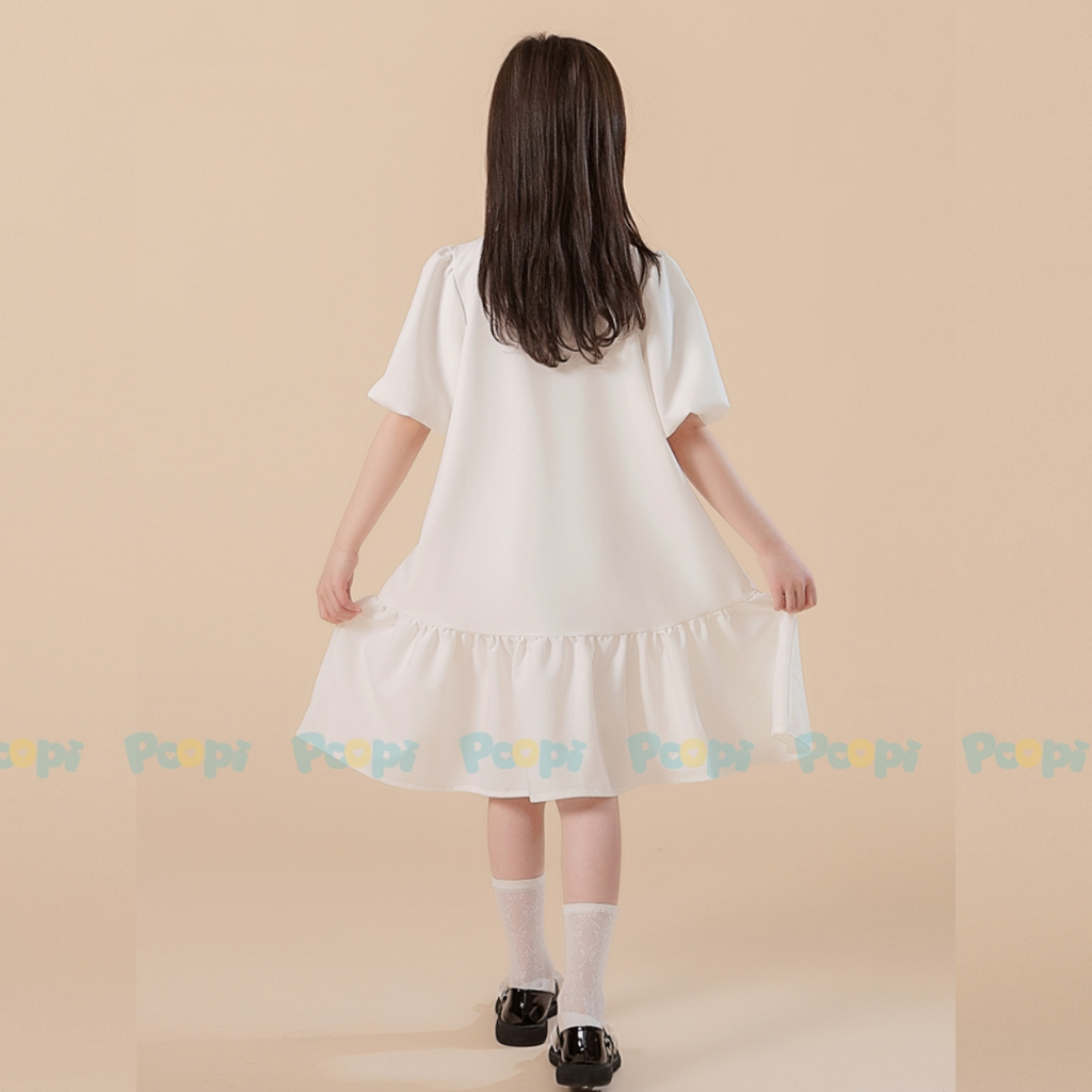 Váy Bé Gái Poopi Dáng Suông Đính Nơ Kiểu Đi Học Đi Chơi Cho Bé 2-10 Tuổi