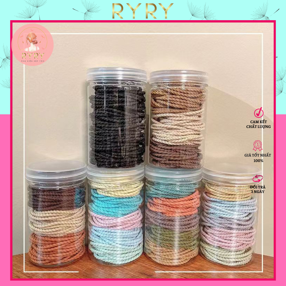 Hộp 50 dây cột tóc cao su phong cách hàn quốc