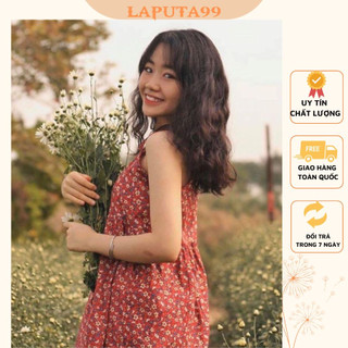 Đầm váy nữ 2 dây họa tiết hoa nhí vintage 3 màu đỏ đen trắng freesize laputa99
