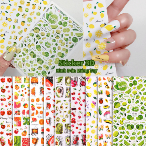 Sticker 3D | Trái Cây Chanh Bơ Dâu Cherry Trang Trí Móng | Hình Dán Móng Tay