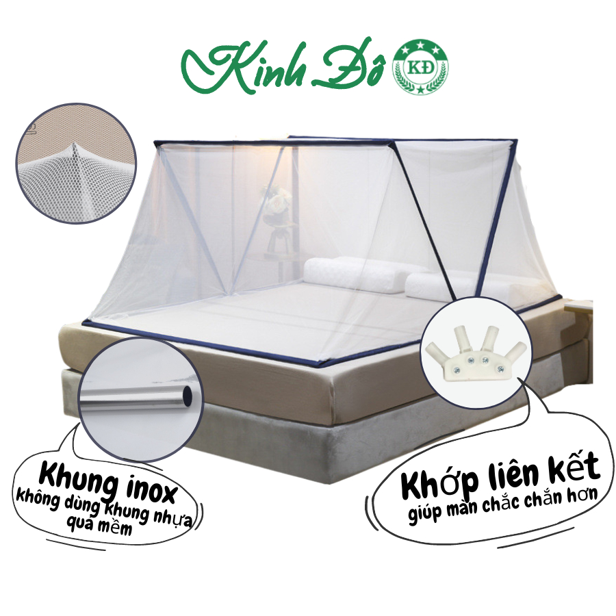 Màn chống muỗi cho bé mùng chụp ngủ người lớn vuông chân quạt nối giữa KINH ĐÔ dài2m rộng 1m2 1m4 1m5 1m6 1m8 khung inox