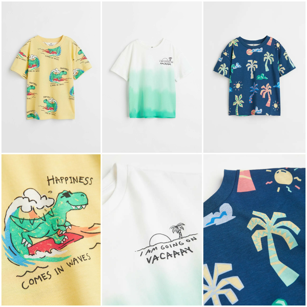 Áo phông xanh dừa vàng khủng long 1031967009 HM H&M_ hàng chính hãng authentic