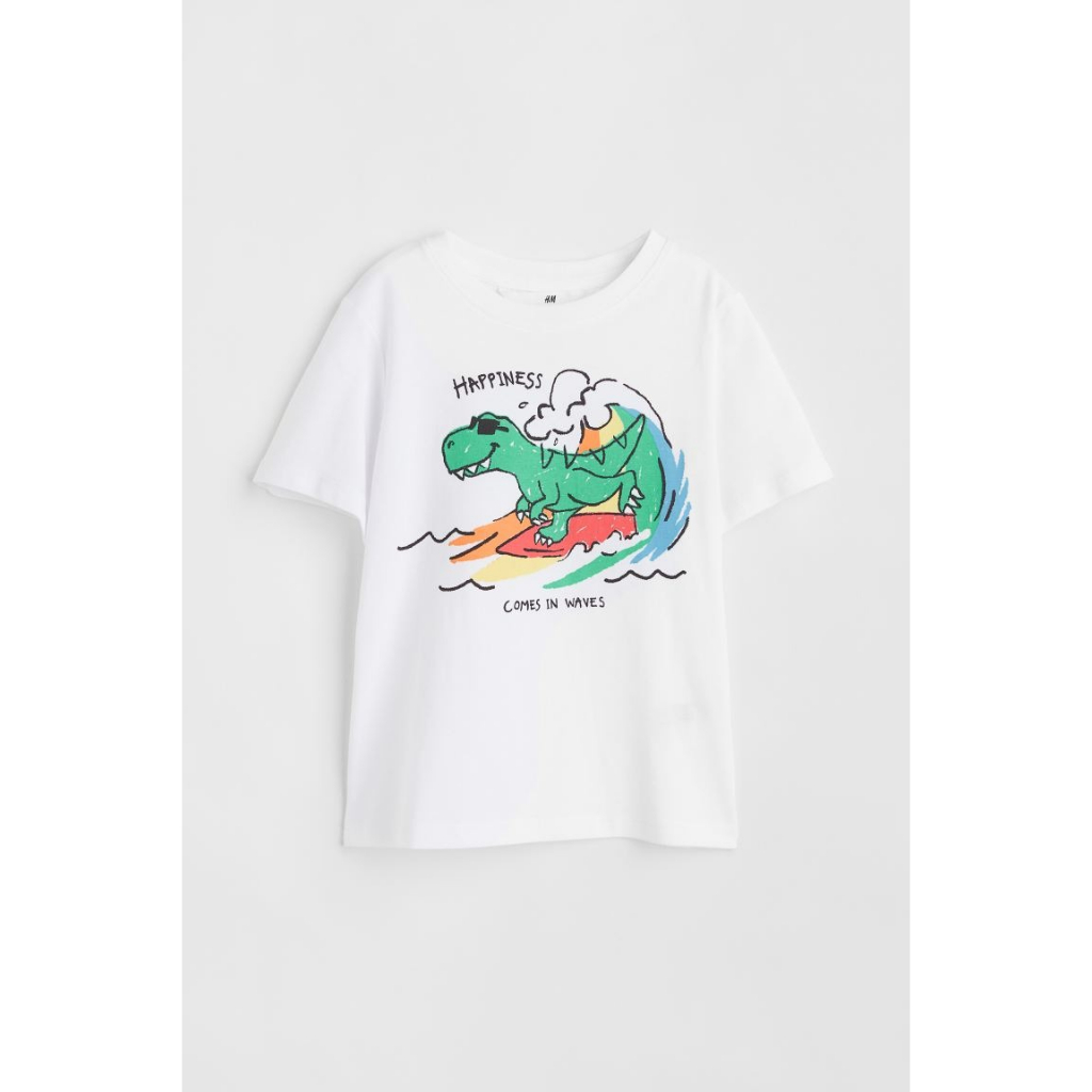 Áo phông trắng xanh khủng long suft 1023624015 HM H&M_ hàng chính hãng authentic