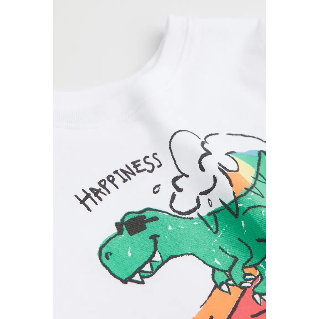 Áo phông trắng xanh khủng long suft 1023624015 HM H&M_ hàng chính hãng authentic