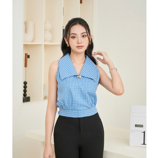 Áo sơ mi nữ sát nách bo eo họa tiết kẻ caro Orchid - AH1C582
