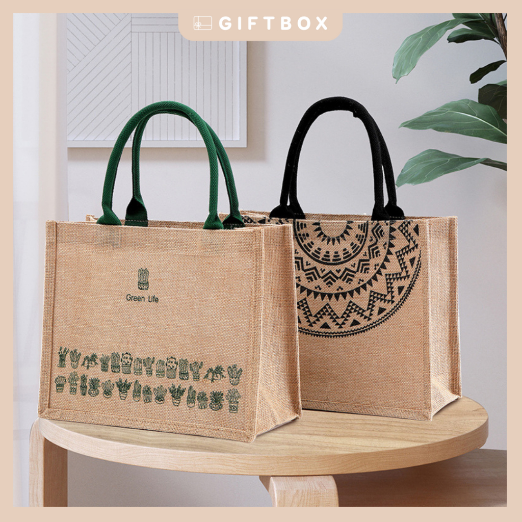 Túi du lịch túi cói đi biển họa tiết trống đồng green life tote Vintage đựng quần áo vuông vắn nhẹ đứng form size lớn