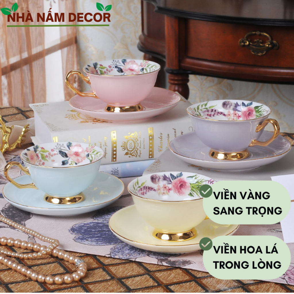 Tách trà chiều Hoa Lá màu Pastel