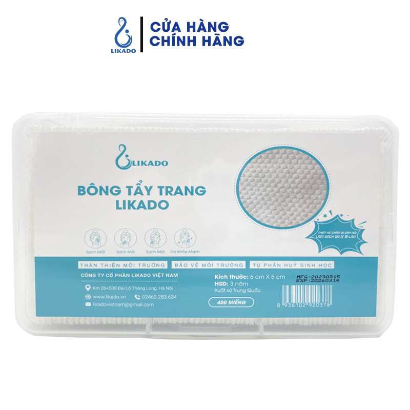 Bông tẩy trang Likado hộp 400 miếng kích thước (6cmx5cm) HỘP 400 MIẾNG