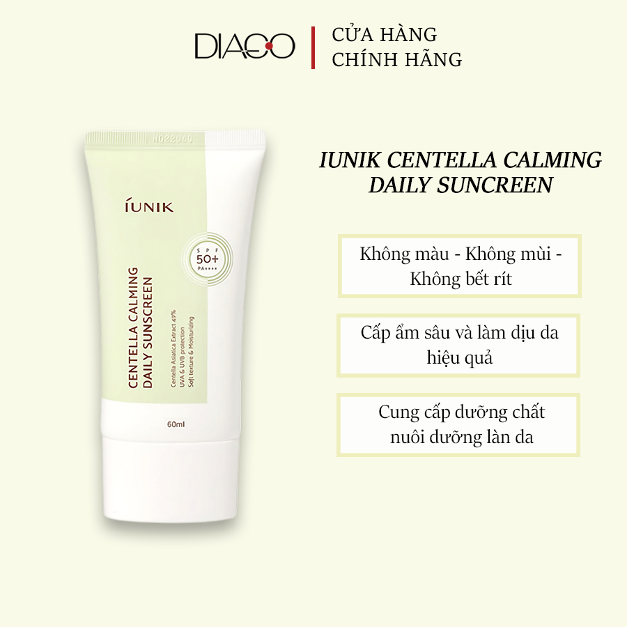 IUNIK CENTELLA CALMING DAILY SUNCREEN - KEM CHỐNG NẮNG HÀNG NGÀY CHIẾT XUẤT RAU MÁ LÀM DỊU DA - 60ML