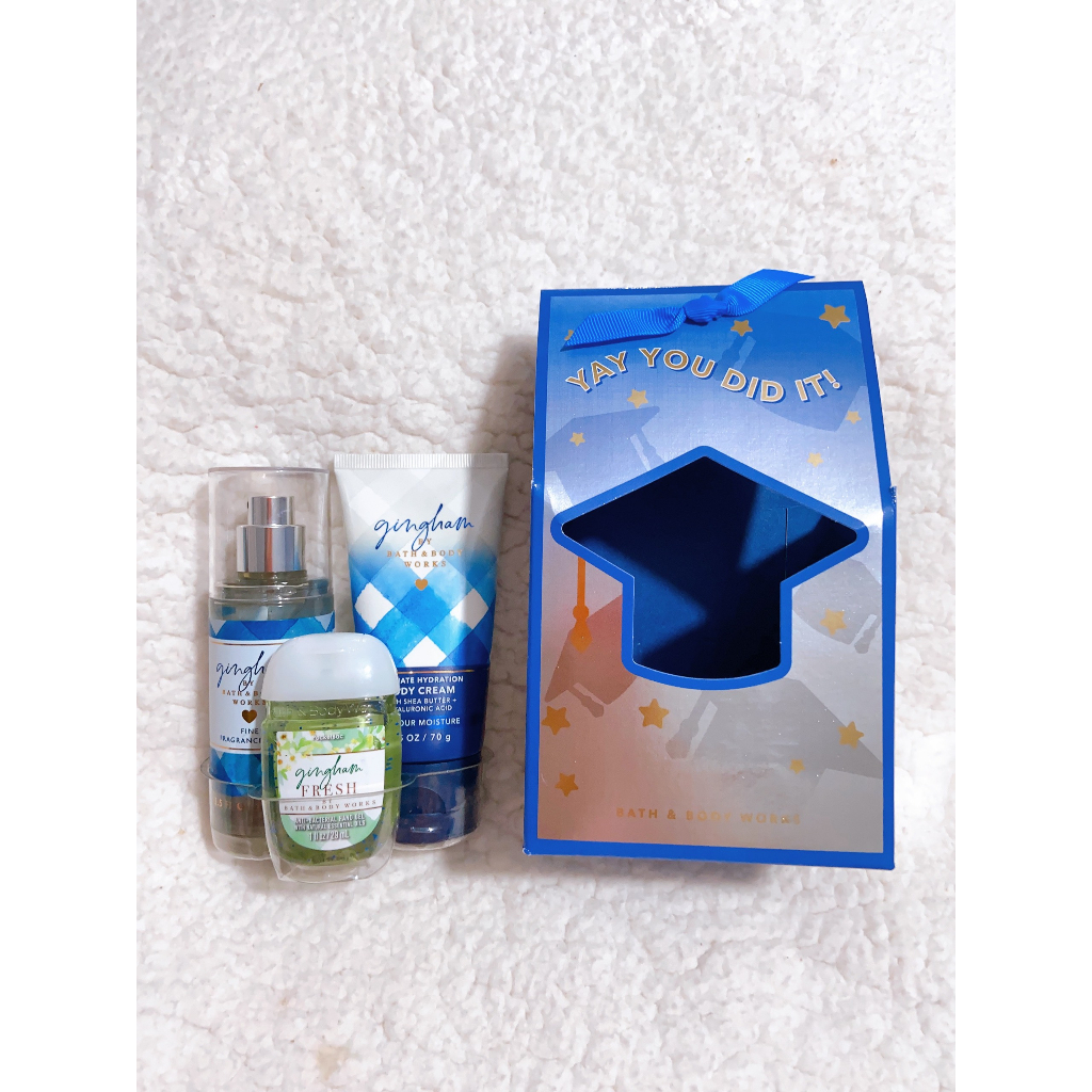 Gingham xịt thơm toàn thân + kem dưỡng thể + gel rửa tay khô Bộ quà tặng 3 món Giftset Bath & Body Works Travel size