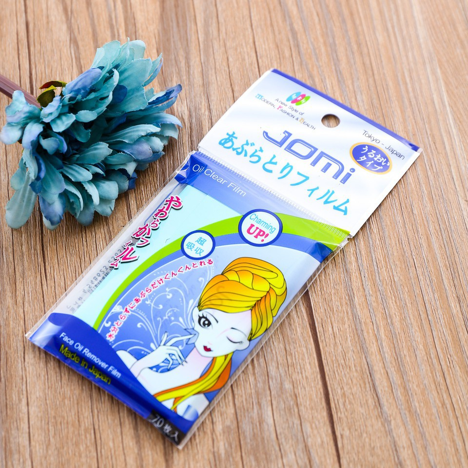 Phim thấm dầu, giấy thấm dầu Jomi Nhật Bản 70 tờ Oil Clear Film cho da dầu giữ lớp trang điểm lâu trôi, mịn lì