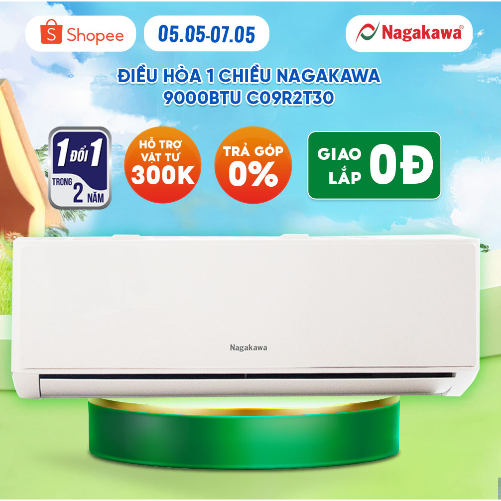 Máy lạnh 1 chiều Nagakawa 9000BTU (1Hp) NS-C09R2T30 - Made in Malaysia - Bảo hành 2 năm
