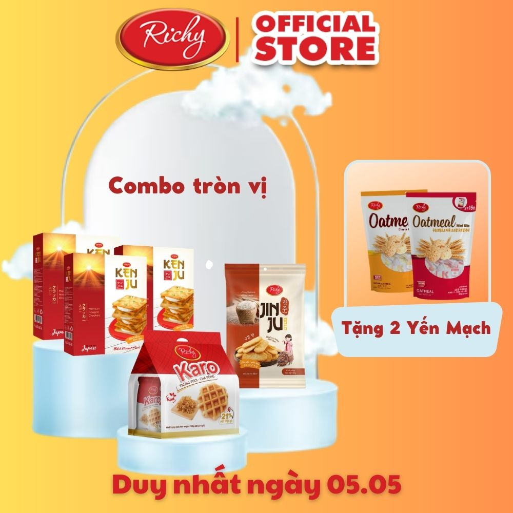 [HN][Tặng 2 bánh yến mạch] Combo PHONG ẤN: 3 bánh quy Kenju 1 Karo chà bông 1 Jinju vị bò nướng tiêu