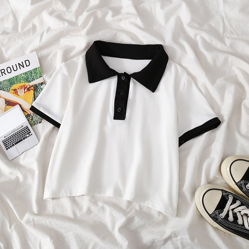 Áo Polo Croptop Phối Cổ Quảng Châu, Dáng Basic, Freesize Dưới 55kg