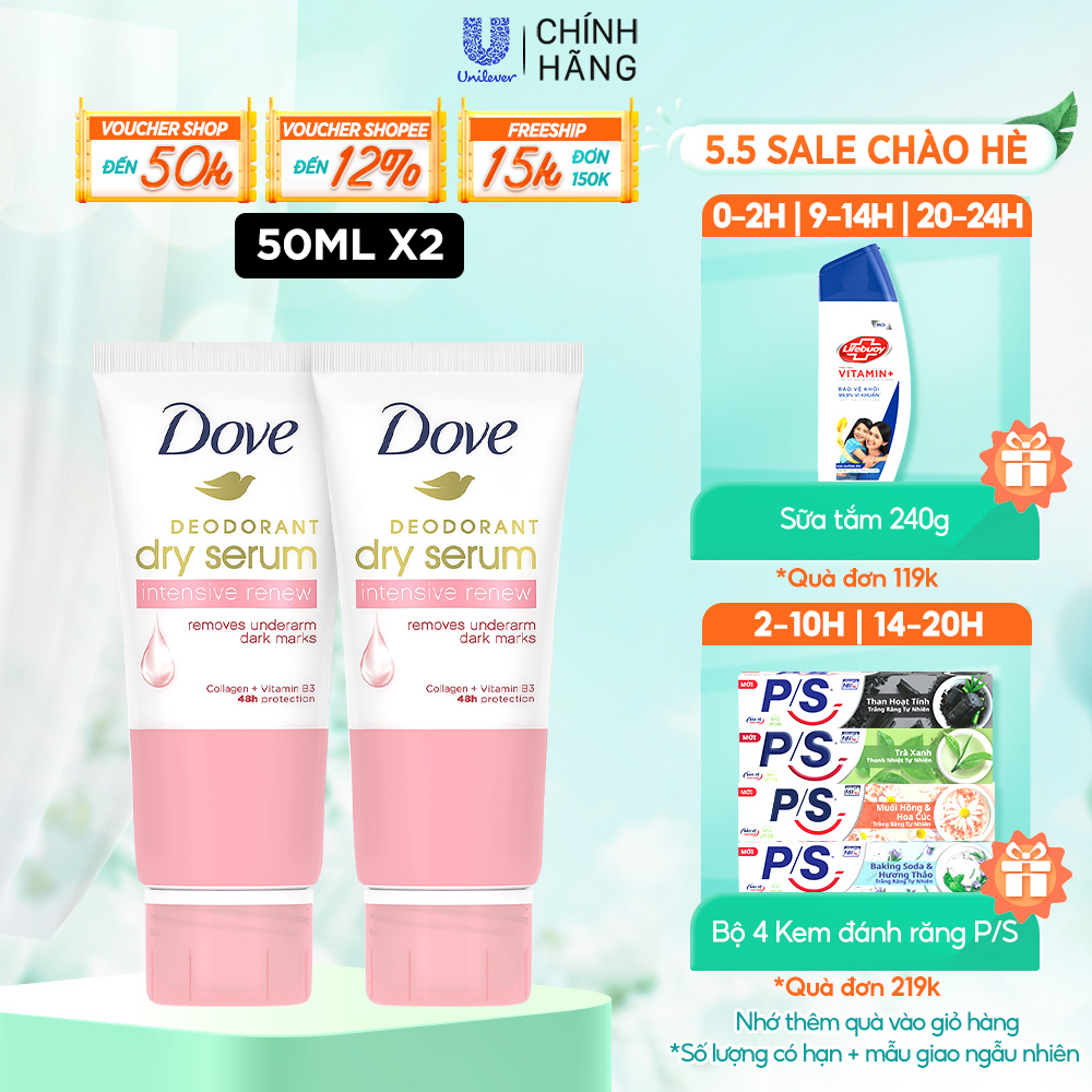 Combo 2 Kem Khử Mùi Dove Tinh Chất Serum Sáng Mịn 50ml/Tuýp (Vitamin E/ Vitamin B3)