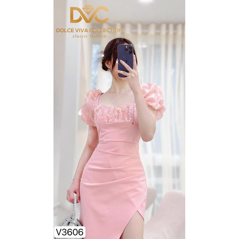 váy Hồng baby nhún eo hoạ tiết ngực sang trọng_(kèm ảnh trải sàn) SP đến từ thương hiệu DVC
