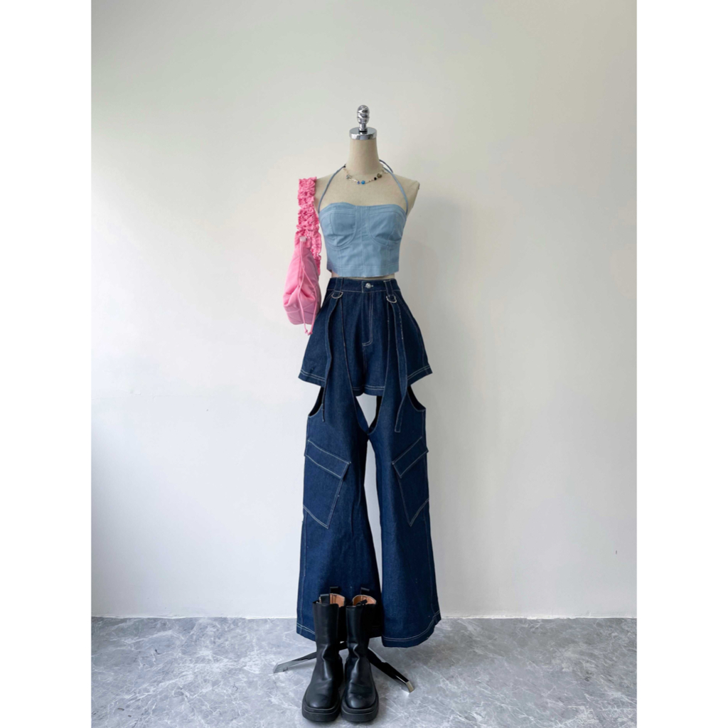 Quần jean dài eo cao ống rộng phong cách Hàn Quốc cá tính cho nữ | Taisy Pants | Secodee